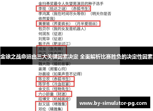 金徐之战命运由三大关键因素决定 全面解析比赛胜负的决定性因素 金徐之战命运由三大关键因素决定 全面解析比赛胜负的决定性因素